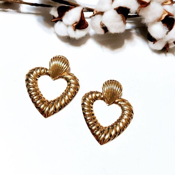 Textured dangle heart earrings N96 - Picture 3 of 7